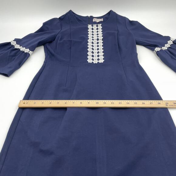 NANETTE LEPORE Womens Blue Bell Sleeve Lace Detail Stretch Dress Size 8 Coquette - Picture 9 of 10